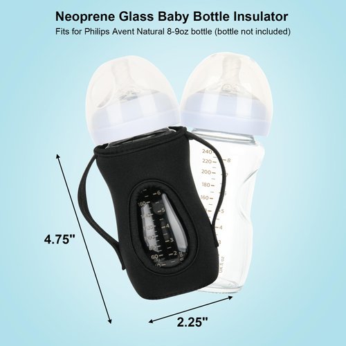 Glass Baby Bottle Sleeve Covers, Reusable Glass Baby Bottle Insulator, Improved Heat/Cold Retention Moisture Neoprene Holder for 8 oz Philips Avent Glass Natural Baby Bottle (Black, 2pcs)
