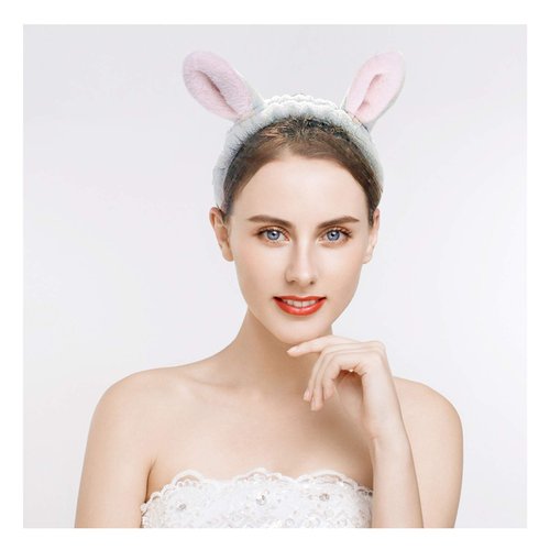 366DAYS Cute Bunny Ear Headband,Face Wash Makeup Spa Headbands,Soft Carol Fleece Hairlace Headband for Women (Blue)
