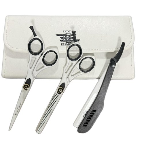 Quick Hair Cutting Barber Shears Used for Professional And Personal Use Barber Scissors with Nice Thumb Grip For A Enhanced Control And Comfort White and Black