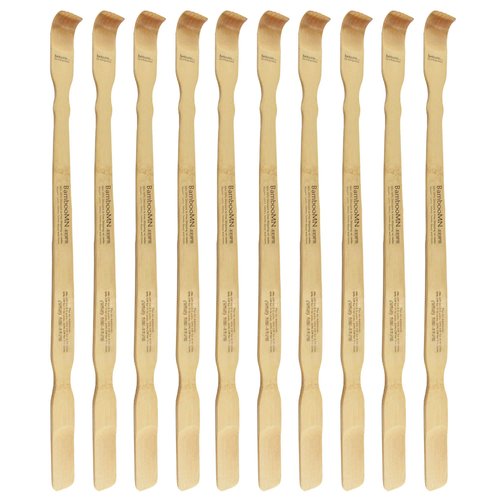 BambooMN 25 Inch Bamboo Wooden Back Scratchers Shoe Horn for Itchy Stress Relief, 10 Pieces