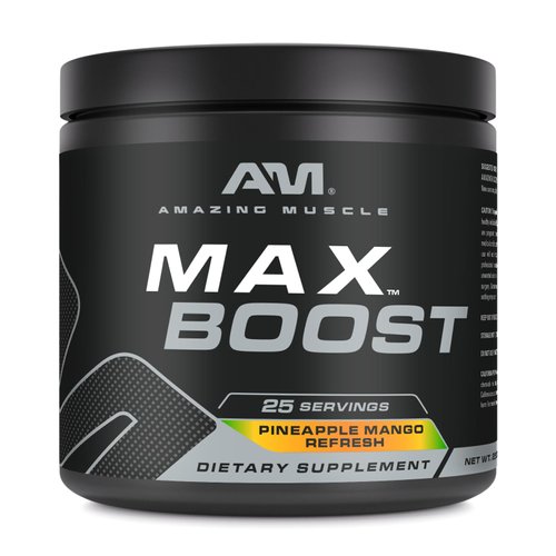 Amazing Muscle Max Boost | 25 Servings | Intense Pre-Workout Supplement for Men & Women | Contains Creatine Monohydrate, Caffeine, Beta-Alanine, Betaine (25 Servings, Pineapple Mango)