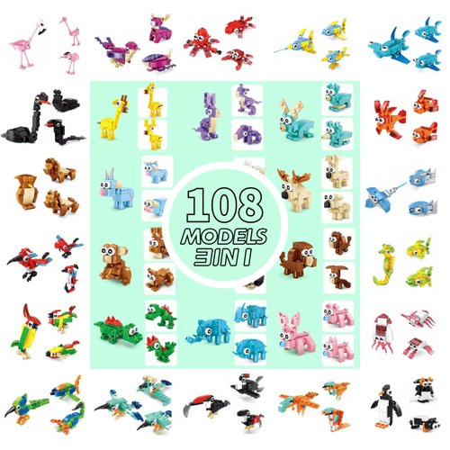 Aubrogo Party Favors - (36-Pack) 108 Kinds of Mini Animals Building Blocks Toy Classroom Prizes Goodie Bags,Kids Party Favors 8-12, Bulk Stocking Stuffers Birthday Gifts for Boys Party Toy 6-12