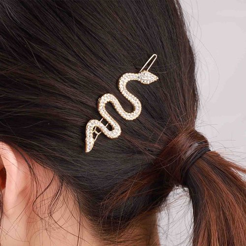 YienDoo Crystal Snake Hair Clips Barrette Vintage Medusa Hairpins Gold Sparkling Rhinestone Snake Barrette Headpieces Bobby Pin Snake Head Clip Bridal Hair Accessories for Women Girls