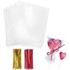 Morepack 3x4 Inches Clear Cellophane Bags 200 Pcs OPP Plastic Treat Bags with 200 Twist Ties for Gift Wrapping, Packaging Lollipop, Candies, Dessert, Cakepop, Cookies, Chocolate