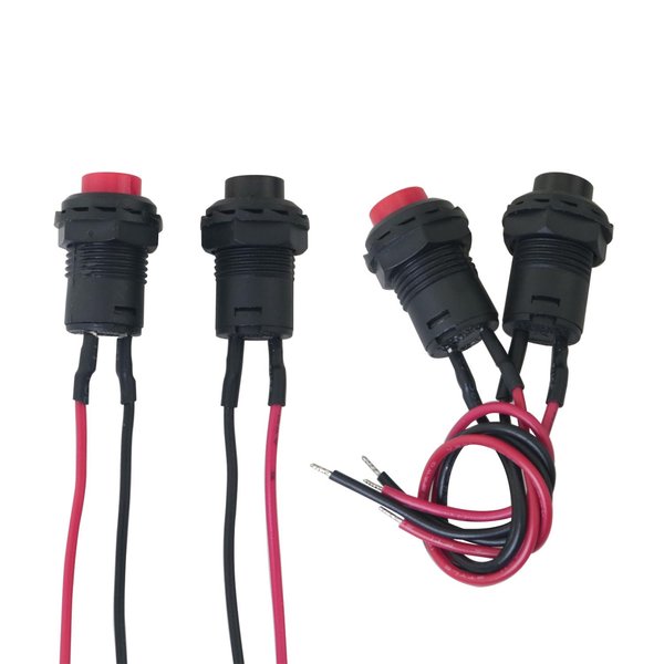 DGBRSM 4pcs Red + Black Small 12mm Latch Switch with Pre-Welded Wire Lock-Free Self-Reset Normally Open Dot Switch