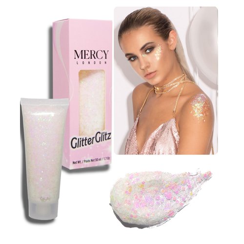 MERCY LONDON Glitter Glitz Iridescent Gel. 50ml Chunky Glitter Gel for Hair Glitter, Eye and Body. Gel Makeup Glitter for Women