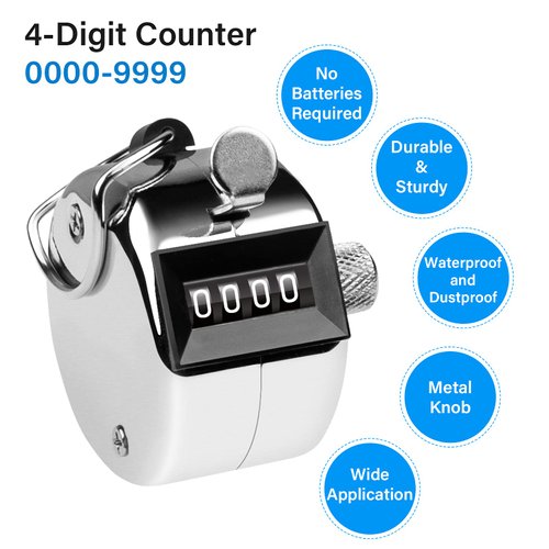 SDARMING Tally Counter, 4-Digit Clicker Counter, Metal Hand Tally Counters Clicker Pitch Counter for Counting, Knitting, Coaching, Golf, Lap, Fishing