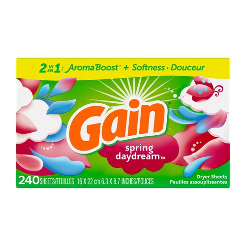 Gain Dryer Sheets, 240 Count, Original Scent Laundry Fabric Softener Sheets with 2-in-1 AromaBoost Plus Softness