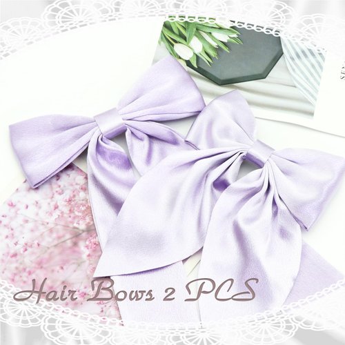 NAISKA Purple Hair Bow Clips for Women Silky Satin Bows Hair Clip Bowknot Hair Ribbons with Long Tail French Style Hair Barrettes Alligator Pins Hair Accessories for Teen Girls(2PCS)