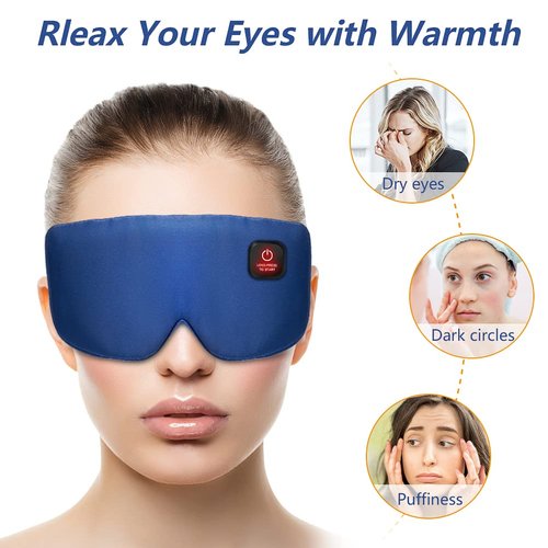 Heated Eye Mask Cordless for Dry Eyes, USB Eyes Heating Pad, Rechargeable, Real Silk, Sleep Mask for Men Women, Warm Eye Compress for Relief Stye, Blepharitis, Chalazion Navy