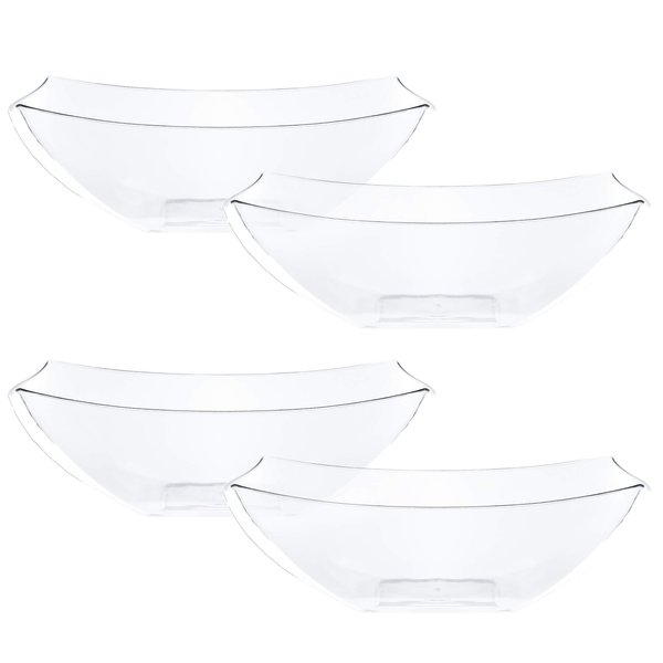 PLASTICPRO Disposable 32 ounce Square Serving Bowls, Party Snack or Salad Bowl, Medium, Plastic Crystal Clear Pack of 4