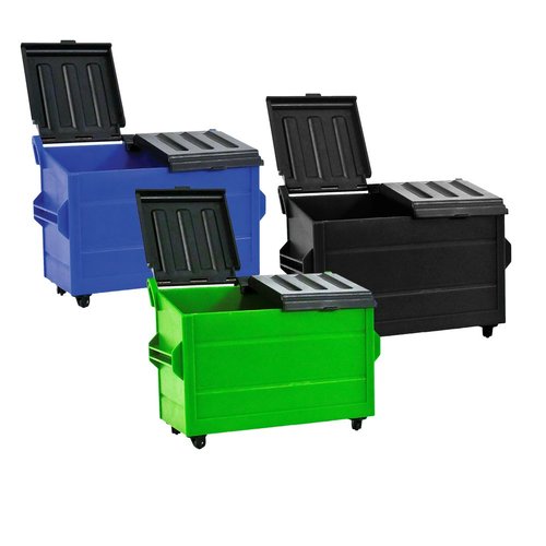 Set of 3 Dumpsters for Wrestling Action Figures: Blue, Green & Black