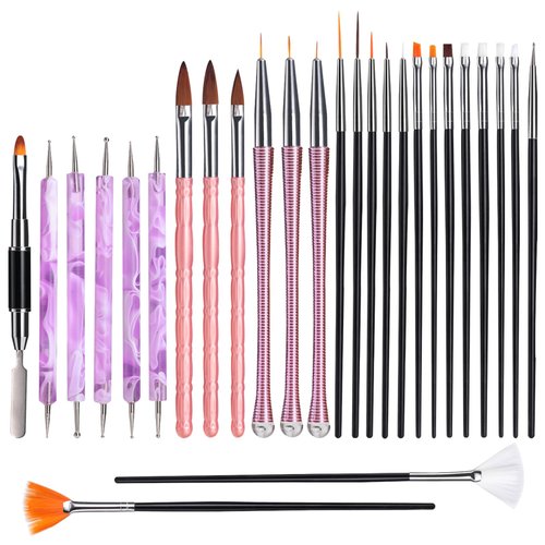 Oneleaf Nail Art Brushes Set - 27 PCS Nail Tool for Nail Art U V Gel Nail Brushes, Acrylic Nail Brushes, Liner Brushes, Dotting Tools, Dust Brush, Dual End Drawing Pen, Nail Design Kit
