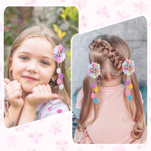 Tyqour 4Pcs Hair Bows for Girls Cute Flower Hair Accessories for Girls Flower Tassels Pearl Hair Clip Flower Hair Pins Hairgrips Grosgrain Ribbon Bows with Alligator Clips for Women Girl