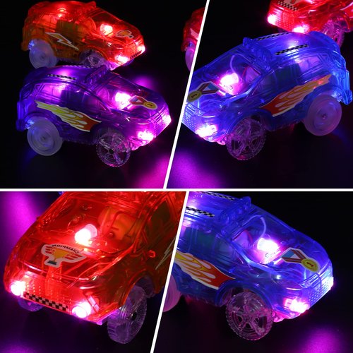 Save Unicorn Tracks Cars Replacement only, Toy Cars for Tracks Glow in The Dark, Magic Car Accessories with 5 Flashing LED Lights, Compatible with Most Tracks for Boys Girls and Kids(4pack)