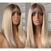 Dark Roots T4/613 Ombre Blonde Lace Front Wigs for Black Women, Silky Straight Bob Wigs with Cap+Comb, Glueless Pre plucked Light Ash Blonde Wigs for White Women, Heat Resistant Japanese Synthetic Wig
