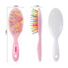 OneDor Rainbow S-Curve Ball tipped Air Volume Paddle Hair Brush with Flexible Cushion Base for Hair | Detangling Comb (2 Set - Pink)