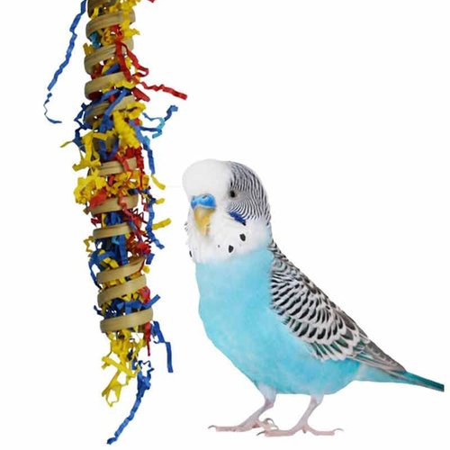 Super Bird Creations SB779 Fiesta Millet Holder Foraging Toy - Handcrafted Bird Toys with Curly Palm Spring & Crinkle Paper, Foraging Toys for Small to Medium Birds, Perfect Cockatiel Toys, 9" x 1.5"