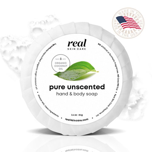 Real Skin Care Moisturizing Bar Soap With Coconut Oil | Handmade Soap In the USA | Pure Unscented | Natural Organic Bar Soap with No Chemicals Or Parabens | Foaming Hand Soap and Body Soap