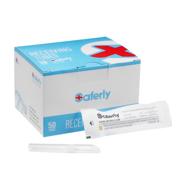 Saferly Body Piercing Needle Receiving Tubes - 8mm Plastic Medical Grade Disposable Piercing Needle Receiving Tubes - Body Jewelry Piercing Supplies (Box of 50)