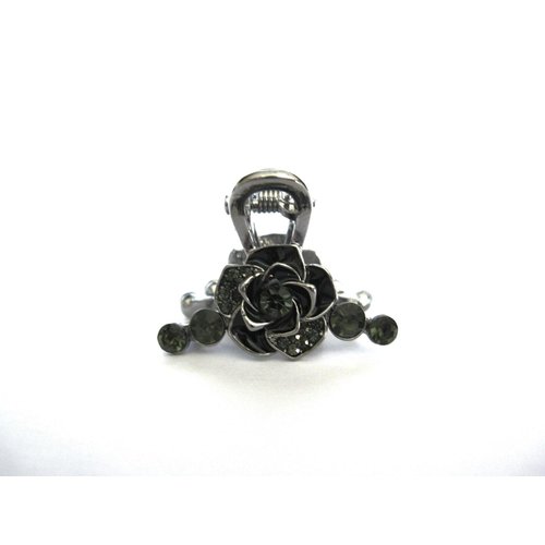 Generic Small mini silver metal gray blue rose flower crystal hair claw bridal clip