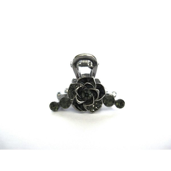 Generic Small mini silver metal gray blue rose flower crystal hair claw bridal clip