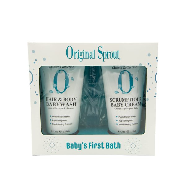Original Sprout Baby's First Bath Kit. Scrumptious Baby Cream, Hair and Body Wash, and Comb. 4 Ounces Each. Dermatologist Tested products perfect for Infants, Babies and Toddlers with Sensitive Skin.