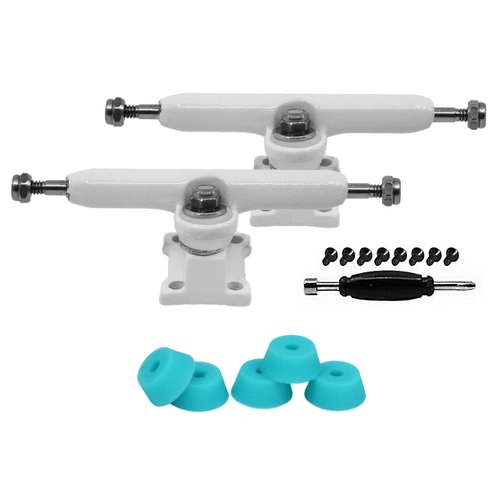 34mm Prodigy Gen2 Pro Fingerboard Trucks - Pro Style Base and Hanger with Custom Pivot Tuning and Pro Duro Bubble Bushings - White Colorway