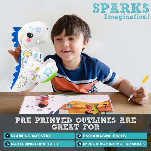 T-Rex Plush Dinosaur Coloring Book Gift Set, Arts and Crafts Soft DIY Washable Dino Doodle Doll Stuffed Animal Toy, Painting Craft Kit Toys, Play Dinosaur Gifts for Kids Boys and Girls Ages 3-5 5-7