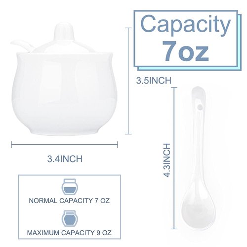 Swetwiny Ceramic Sugar Bowl with Lid and Spoon, Porcelain Salt Storage Jar, White Seasoning Container for Home and Kitchen, 7 Ounces (White)