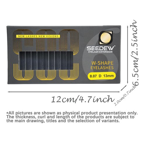 SEEDEW 6D Lash Extensions, 0.07mm D Curl 10mm 12 Rows/Tray, W Shape Flat Stem, Korean PBT Mega Volume False Eyelashes Grafting for Beginner Artist, Lash Tech, Beauty Salon(6D-Matte Black-0.07-D-10mm)