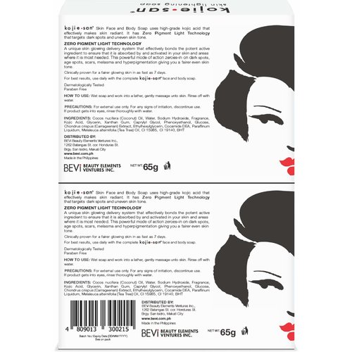 Kojie San Skin and Body Soap 2 Piece Set – Original Kojic Acid, Dark Spot Remover Soap Bar with Coconut & Tea Tree Oil – 65g x 2 Bars & 30g Face Cream