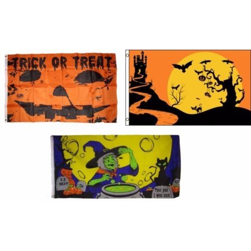 Moon Knives 3x5 Happy Halloween 3 Pack Flag Wholesale Set #160 Combo 3x5 Banner Grommets - Party Decorations Supplies For Parades - Prime Outside, Garden, Men Cave Decor Flag
