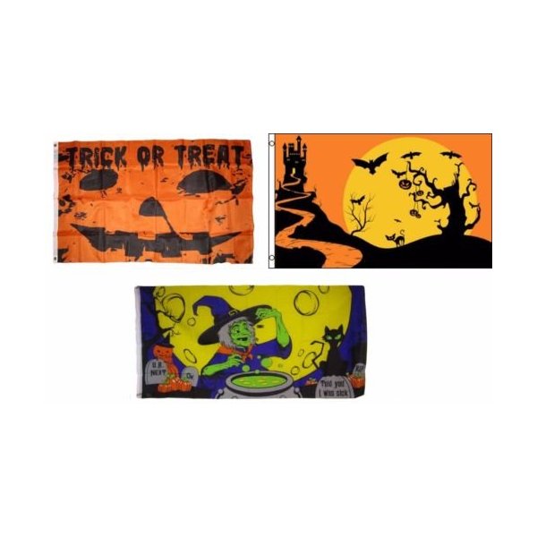 Moon Knives 3x5 Happy Halloween 3 Pack Flag Wholesale Set #160 Combo 3x5 Banner Grommets - Party Decorations Supplies For Parades - Prime Outside, Garden, Men Cave Decor Flag