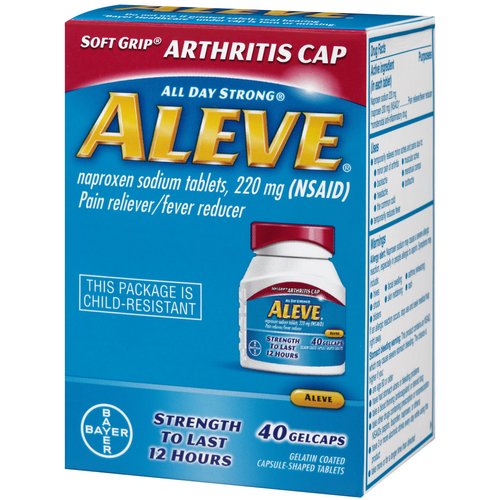 Aleve Soft Grip Arthritis Cap Gelcaps, Naproxen Sodium 220 mg (NSAID), Pain Reliever/Fever Reducer, #1 Orthopedic Surgeon Recommended, 40 Count