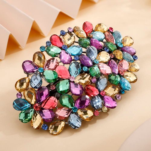 Aimimier Flower Crystal Hair Clips Decorative Rhinestone Spring Clip Gem Hair Pins Hairpiece Bridal Hair Accessories for Women (Colorful)