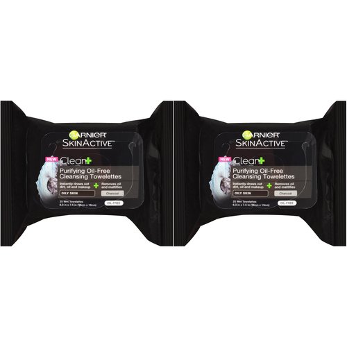 Garnier Skin Skinactive Clean+ Charcoal Oil-Free Makeup Remover Wipes, 2 Count