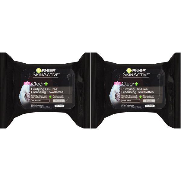 Garnier Skin Skinactive Clean+ Charcoal Oil-Free Makeup Remover Wipes, 2 Count