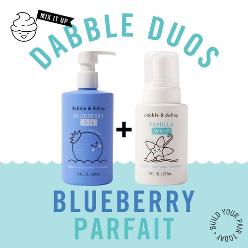 Dabble & Dollop Blueberry + Vanilla Body Wash & Shampoo - 3 in 1 Natural Bubble Bath for Kids, USA-Made, Paraben & Sulfate Free, Vegan, Gluten-Free, Tear-Free (Pack of 2)