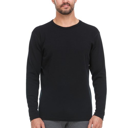100% Merino Wool - Men's Midweight Long Sleeve Crew Shirt - Thermal Base Layer - Big and Tall Options - NO Itch Renewable Fabric - Black - X-Lare Tall