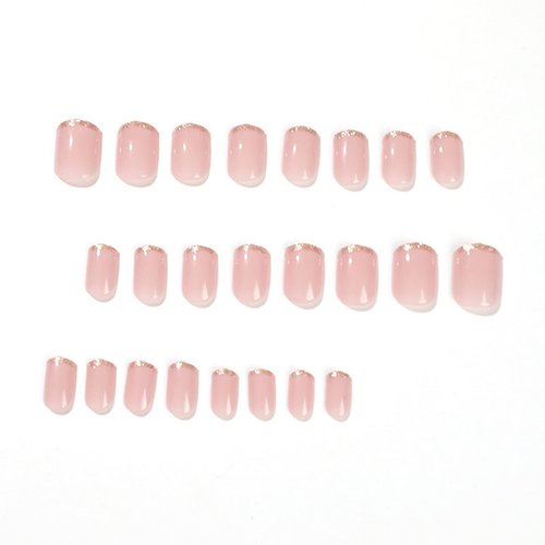 IMSOHOT Square Glossy Press on Nails Short Acrylic Fake Nails Gloden French Squoval False Nails Nude Natural Glue on Nails Full Cover Acrylic Nails for Women