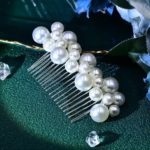 White Wedding Pearl Hair Comb Bridal Headpiece Bridesmaid Princess Hairpin Hair Clip Suitable for Women's Hair Accessories HP641 (Sliver)