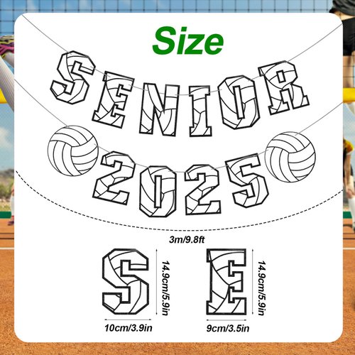 Senior 2025 Volleyball Banner, Volleyball Graduation Party Decoration Volleyball Senior Night Banner for High School College Graduation Sport Theme Party Supplies