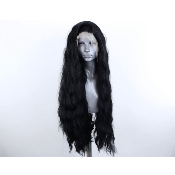 WXHWCX Long Black Middle Part Wavy Wig For Women Heat Resistant Fiber Hair Synthetic Lace Front Wigs Daily Party Use Wigs