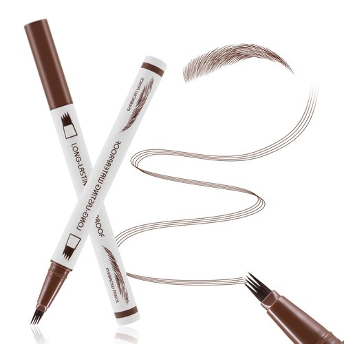 Boobeen Microblading Eyebrow Pen, Waterproof Eyebrow Pencil with Micro-Fork Tip Applicator, Creates Long-Lasting Eyebrow Makeup, Black & Brown