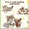 Karister 4Pcs Wolf Stuffed Animals, 20" Magnetic Wolf Plush with Bunny Goat Mice in Giant Coyote's Zippered Belly, Christmas Birthday for Boys Girls Kids, Wildlife Party Decor