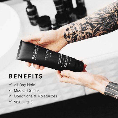 Pacinos Styling Gel - Medium Shine All Day Hold, Conditions and Moisturizes Hair while Adding Volume and Texture, No Dry Flakes or Residue, All Hair Types, 8 fl. oz.