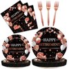 Kepeel 96 Pcs Retirement Party Plates and Napkins Set, Rose Gold Happy Retirement Party Supplies Decorations for Women Going Away Party Disposable Dinnerware Set, Serves 24