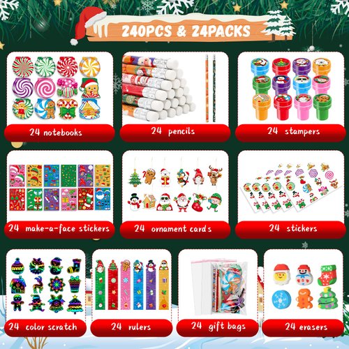 BenLouis Christmas School Stationery Set Party Favors Xmas Classroom Gift Prizes Bulk for Students Kids Holiday Stockings Pinata Filler Christmas School Goodie Bag Stuffers Decor（12set Gingerbread）