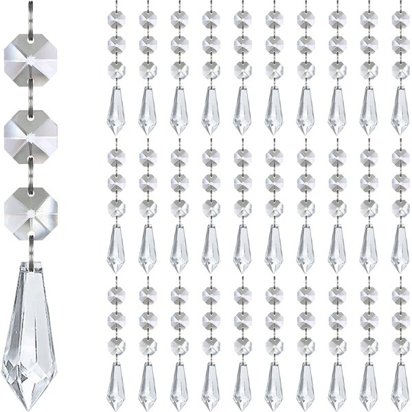 Jishi 30pk Crystal Icicle Ornaments Christmas Tree Winter Decorations Clear Plastic Hanging Crystals Centerpiece Chandelier Garland Acrylic Icicle Prism Drop Pendant Gem String Bead Jewel Chain Strand